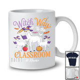 Personalized Custom Name Witch Way To The Classroom; Horror Halloween Three Horse Teacher T-Shirt