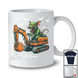 Personalized Custom Name Zombies Rat On Excavator; Horror Halloween Excavator Driving Driver T-Shirt