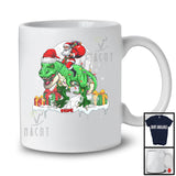 Personalized Custom Name Santa Riding T-Rex; Lovely Christmas Lights Moon Santa T-Rex Lover T-Shirt