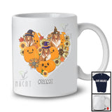 Personalized Custom Name Witch Sheltie Heart; Happy Halloween Thanksgiving Sunflowers T-Shirt