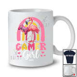 Personalized Custom name Gamer Girl; Adorable Flamingo Playing Video Games Gaming; Family T-Shirt