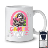 Personalized Custom name Gamer Girl; Adorable Sloth Playing Video Games Gaming; Family T-Shirt