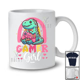 Personalized Custom name Gamer Girl; Adorable T rex Playing Video Games Gaming; Family T-Shirt
