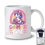 Personalized Custom name Gamer Girl; Adorable Unicorn Playing Video Games Gaming; Family T-Shirt
