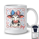 Personalized Cute Cow US Flag Bow Tie; Amazing 4th Of July Cow Farm; Custom Name Farmer T-Shirt