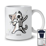 Personalized Dabbing Cat Skeleton; Joyful Halloween Custom Name Cat Owner Family Group T-Shirt