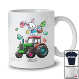 Personalized Dabbing Rabbit On Tractor; Cheerful Easter Custom Name Boy Bunny; Egg Hunt T-Shirt