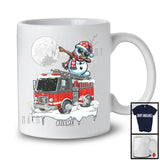 Personalized Dabbing Snowman On Fire Truck; Joyful Christmas Custom Name; Fire Truck Driver T-Shirt