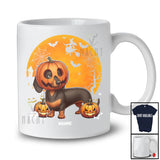 Personalized Dachshund Pumpkin Cosplay; Scary Halloween Moon Custom Name Dachshund Owner T-Shirt