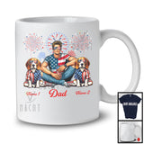 Personalized Dad With Two Custom Name Beagle, Amazing 4th Of July Fireworks Patriotic T-Shirt