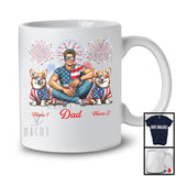Personalized Dad With Two Custom Name Corgi, Amazing 4th Of July Fireworks Patriotic T-Shirt