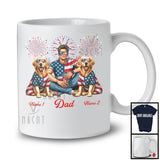 Personalized Dad With Two Custom Name Golden Retriever, Amazing 4th Of July Fireworks T-Shirt
