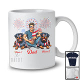 Personalized Dad With Two Custom Name Rottweiler, Amazing 4th Of July Fireworks Patriotic T-Shirt