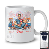 Personalized Dad With Two Custom Name Shiba Inu, Amazing 4th Of July Fireworks Patriotic T-Shirt