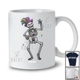 Personalized Dancing Skeleton; Humorous Mardi Gras Skeleton Wearing Jester Hat Beads; Family T-Shirt