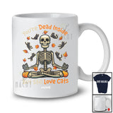 Personalized Dead Inside Still Love Cats; Scary Halloween Custom Name Skeleton Yoga Workout T-Shirt