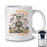 Personalized Dead Inside Still Love Cows; Scary Halloween Custom Name Skeleton Yoga Workout T-Shirt