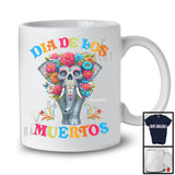 Personalized Dia De Los Muertos; Adorable Flowers Sugar Skull Elephant Custom Name; Mexican Family T-Shirt