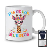 Personalized Dia De Los Muertos; Adorable Flowers Sugar Skull Giraffe Custom Name; Mexican Family T-Shirt
