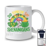 Personalized Did Someone Say Shenanigans; Lovely St. Patrick's Day Custom Name Flamingo Rainbow T-Shirt
