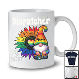 Personalized Dispatcher, Colorful LGBTQ Pride Sunflower Gnome, Custom Name Gay Flag Rainbow T-Shirt