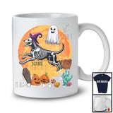Personalized Dog Skeleton Witch On Broomstick, Scary Halloween Moon, Custom Name Boo Ghost T-Shirt