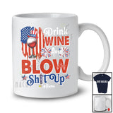 Personalized Drink Wine And Blow; Joyful 4th Of July US Flag Drinking; Custom Name Patriotic T-Shirt