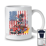 Personalized Eagle Riding Fire Truck; Joyful 4th of July US Flag; Custom Name Driver Patriotic T-Shirt