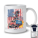 Personalized Eagle Riding Garbage Truck; Joyful 4th of July US Flag; Custom Name Driver Patriotic T-Shirt