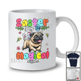 Personalized Easter Day Is Magical; Lovely Bunny Riding Pug; Custom Name Family Egg Hunt T-Shirt