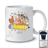 Personalized Farm Animal Group Collection On Pencil; Lovely Back To School Custom Name Student Teacher T-Shirt
