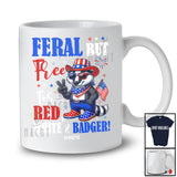 Personalized Feral But Free for Red White Badger; Proud 4th Of July Custom Name Patriotic Animal T-Shirt