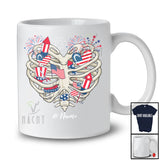 Personalized Firecrackers In X-Ray Skeleton Heart Shape; Joyful 4th of July Custom Name Patriotic T-Shirt