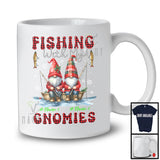 Personalized Fishing With My Gnomies; Lovely Christmas Plaid Custom Name Couple Gnomes T-Shirt