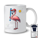 Personalized Flamingo Playing Softball; Adorable Flamingo Sunglasses; Custom Name Sport Player T-Shirt