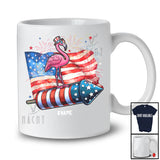 Personalized Flamingo Riding Firecracker American Flag; Amazing 4th Of July Custom Name Patriotic T-Shirt