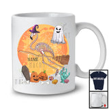 Personalized Flamingo Skeleton Witch On Broomstick, Scary Halloween Moon, Custom Name Boo Ghost T-Shirt
