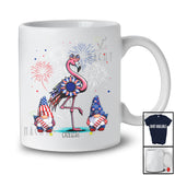 Personalized Flamingo With Headband US Flag; Adorable 4th of July Custom Name Patriotic Sunflower T-Shirt