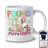Personalized Found Them All; Happy Easter Custom Name Bunny Australian Shepherd With Eggs Basket T-Shirt