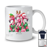 Personalized Four Santa Elf Reindeer Flamingos; Fantastic Christmas Lights Custom Name Wild Animal T-Shirt