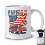 Personalized Freedom; Awesome 4th Of July American Flag Custom Name Fire Truck; Patriotic T-Shirt