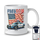 Personalized Freedom; Awesome 4th Of July American Flag Custom Name Police Car; Patriotic T-Shirt