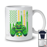 Personalized Game Controller Shamrocks US Flag; Awesome St. Patrick's Day Custom Name Gamer T-Shirt