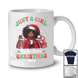 Personalized Girl Who Loves Christmas; Lovely Custom Name Afro Girl Women Drink Coffee; Groovy T-Shirt