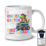 Personalized Goodbye Kindergarten Hello First Grade; Joyful Graduate Custom Name T-Rex Monster Truck T-Shirt