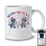 Personalized Grandpassaurus, Proud 4th Of July Custom Name 2 T-Rex Dinosaur Grandpas, Patriotic T-Shirt