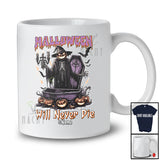 Personalized Halloween Will Never Die; Creepy Custom Name Skeleton Pumpkin Death; Family T-Shirt