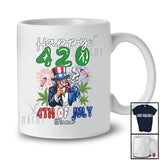 Personalized Happy 420 4th Of July; Joyful Uncle Sam Smoking; Custom Name Smoker Patriotic T-Shirt