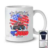 Personalized Happy 4th Of July; Lovely Custom Name T-Rex On Monster Truck; US Flag Heart T-Shirt