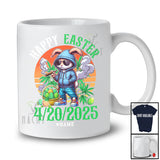Personalized Happy Easter 420 2025; Humorous Retro Bunny Smoking; Custom Name Smoker T-Shirt